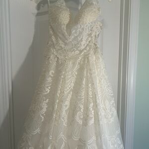 Mori Lee White Wedding Dress with Lace Details